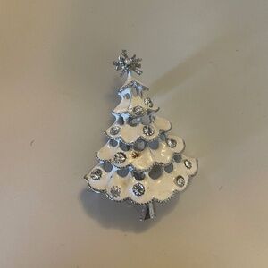 Silver and white Christmas tree pin